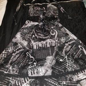 Vintage style black music print dress
